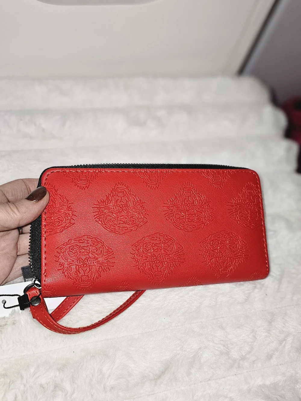 Ed Hardy Red Embossed Zip Clutch